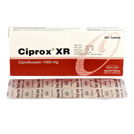 Pack Image: Ciprox XR 1000 mg Tablet (1 x 6)