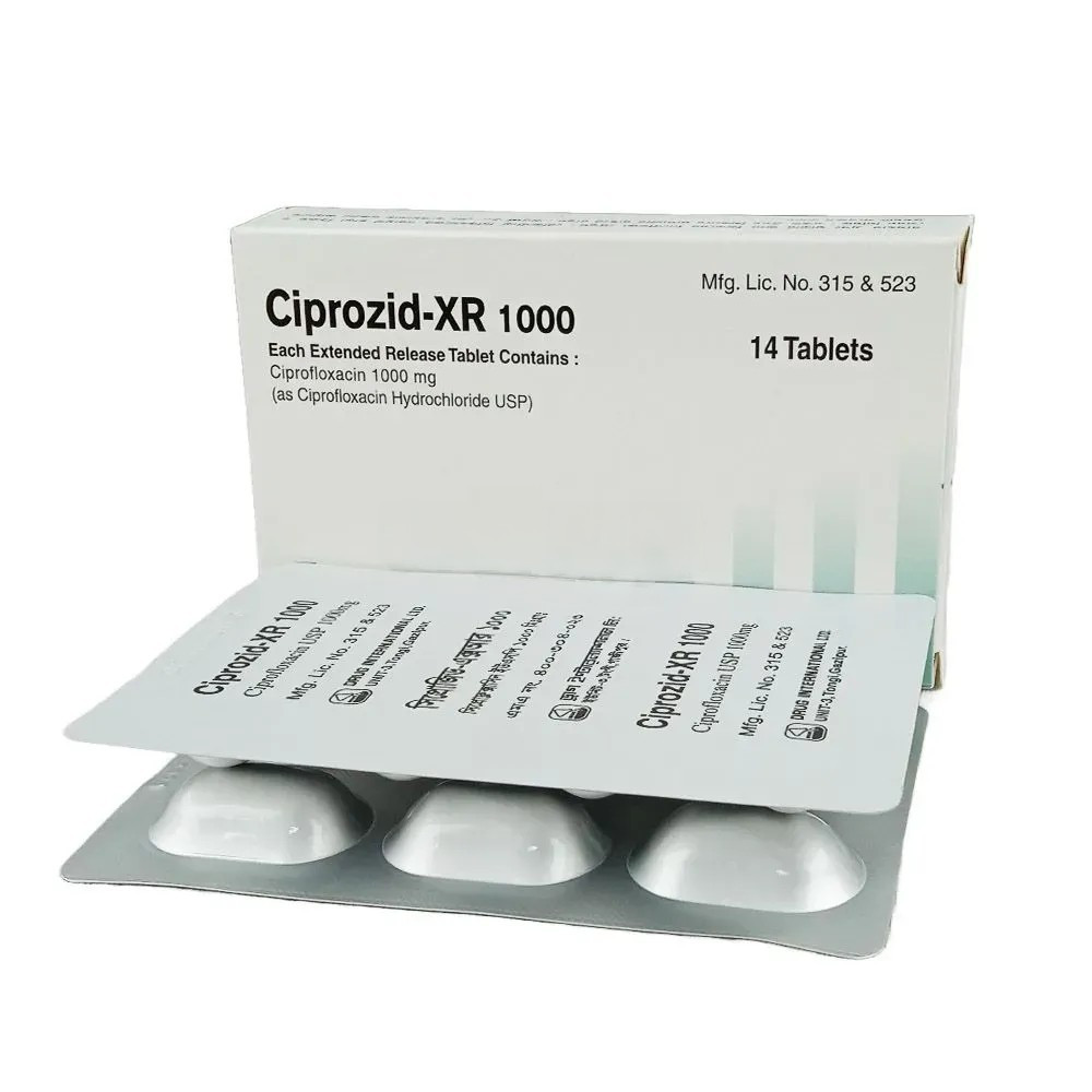 Pack Image: Ciprozid-XR 1000 mg Tablet (2 x 7)