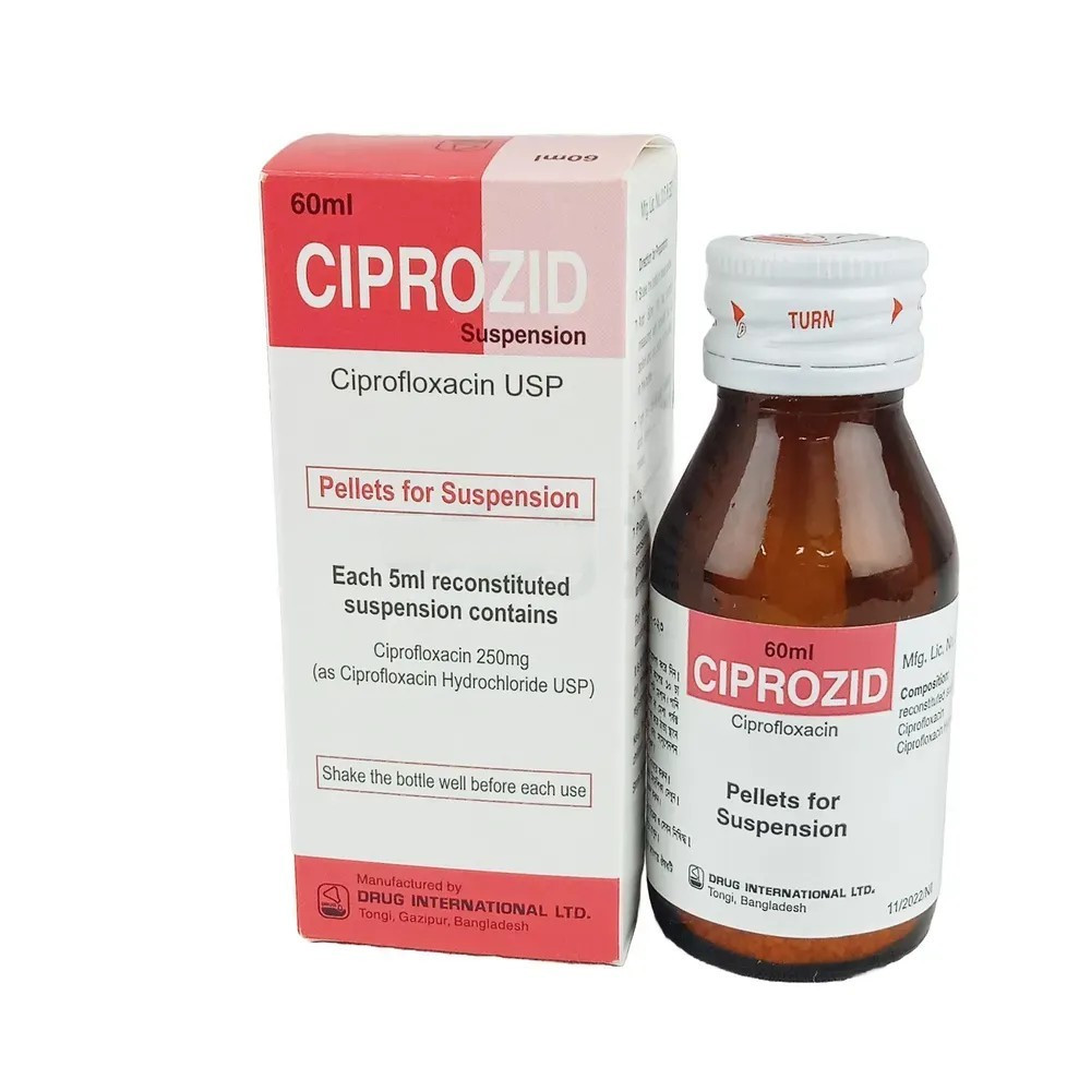 Pack Image: Ciprozid 250 mg Suspension (60 ml bottle)