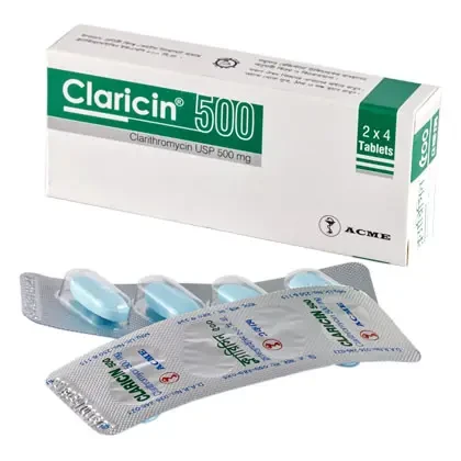 Pack Image: Claricin 500 mg Tablet (2 x 4)