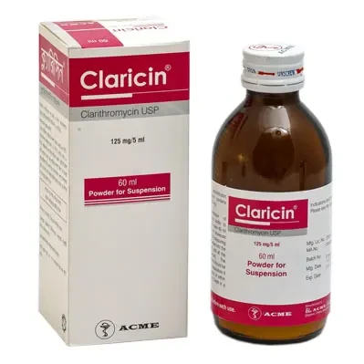 Pack Image: Claricin 125 mg Suspension (60 ml bottle)