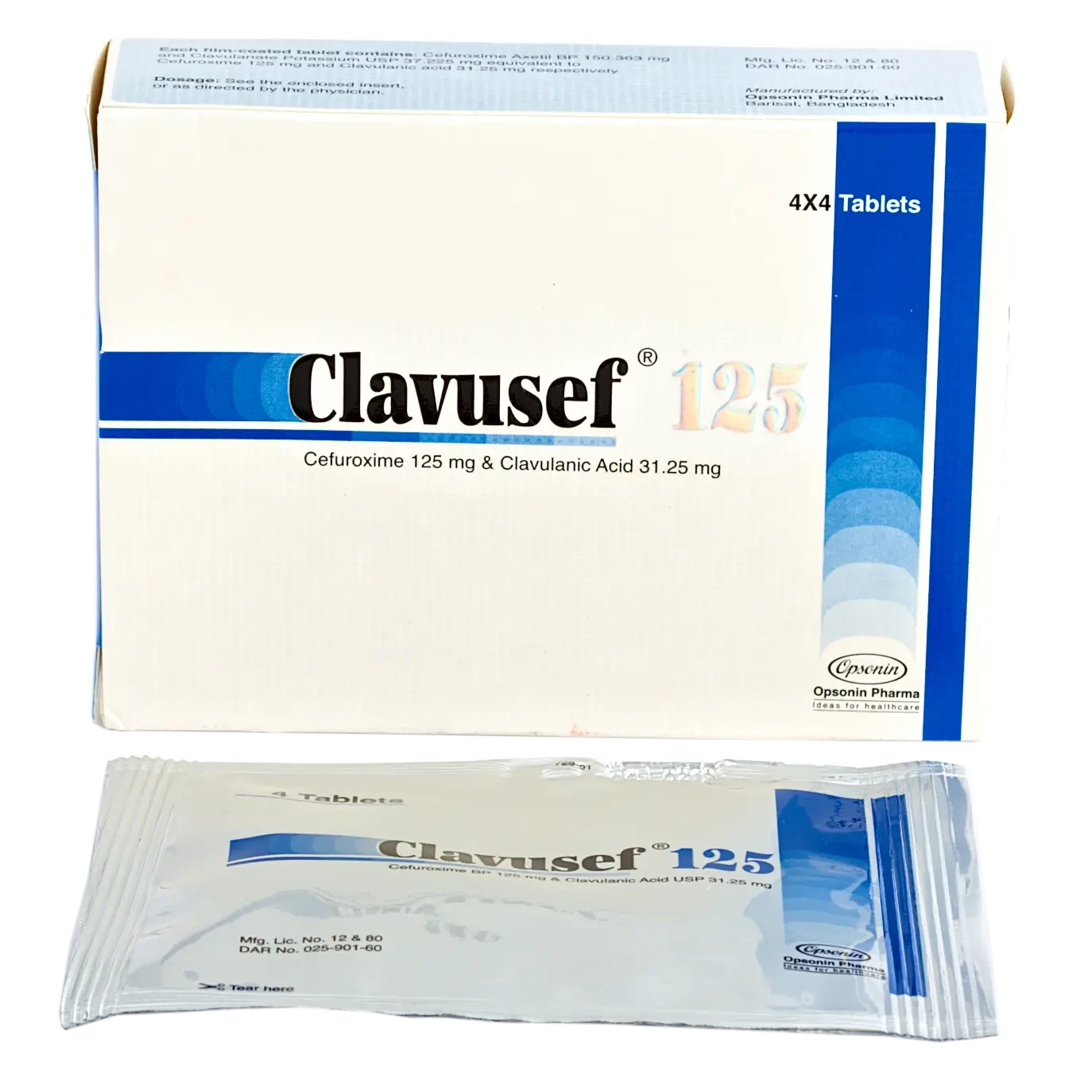 Pack Image: Clavusef 125 mg Tablet (4 x 4)