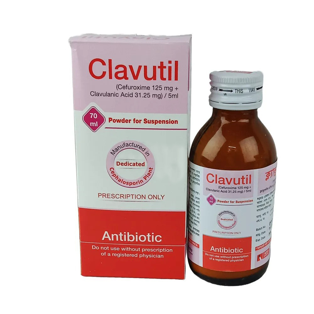 Pack Image: Clavutil (125 mg Suspension (70 ml bottle)