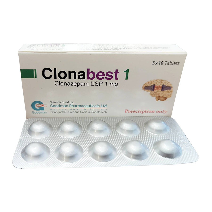 Pack Image: Clonabest 1 mg Tablet (3 x 10)