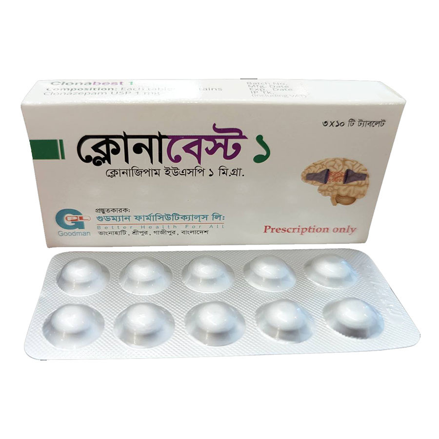 Pack Image: Clonabest 1 mg Tablet (3 x 10)
