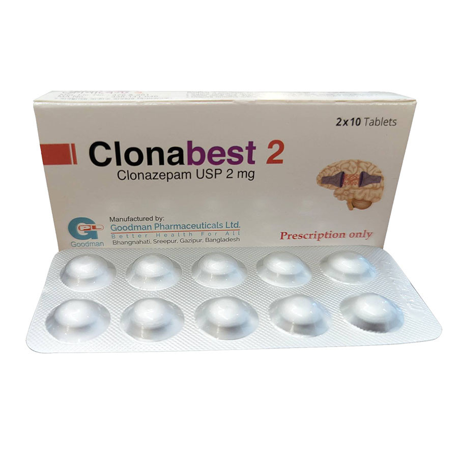 Pack Image: Clonabest 2 mg Tablet (2 x 10)