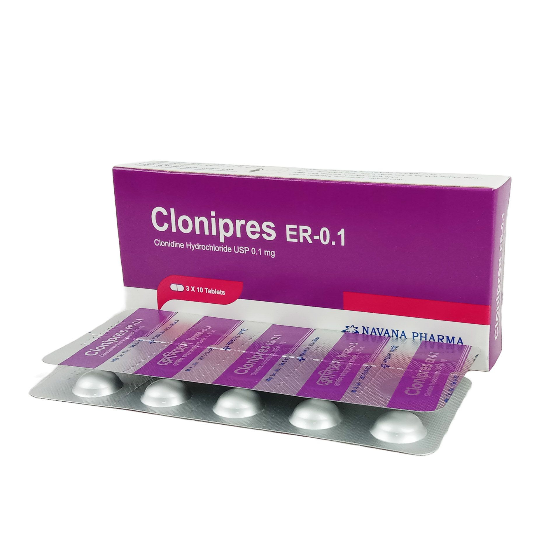Pack Image: Clonipres ER 0.1 mg Tablet (3 x 10)
