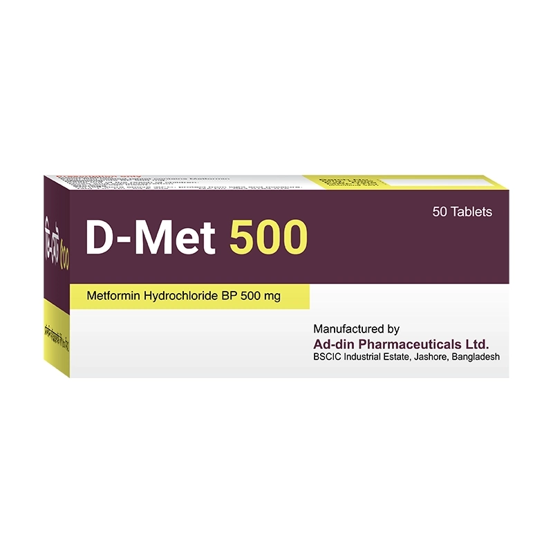 Pack Image: D-Met 500 mg Tablet (5 x 10)