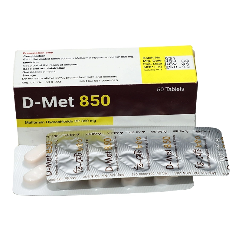 Pack Image: D-Met 850 mg Tablet (5 x 10)