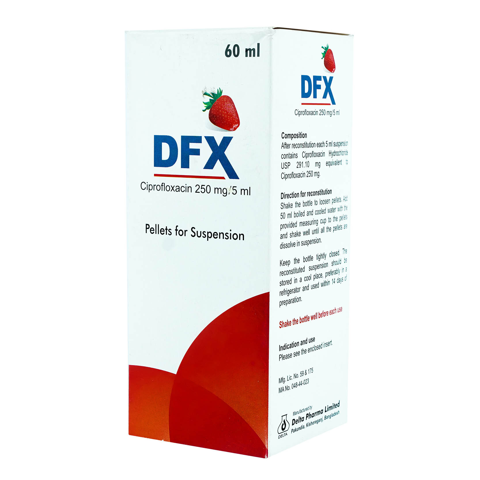 Pack Image: DFX 250 mg Suspension (60 ml bottle)