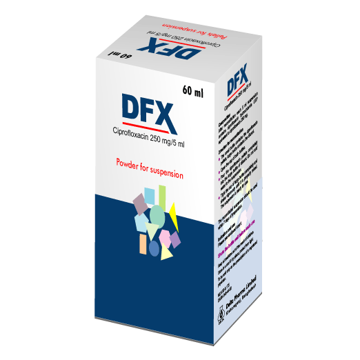 Pack Image: DFX 250 mg Suspension (60 ml bottle)