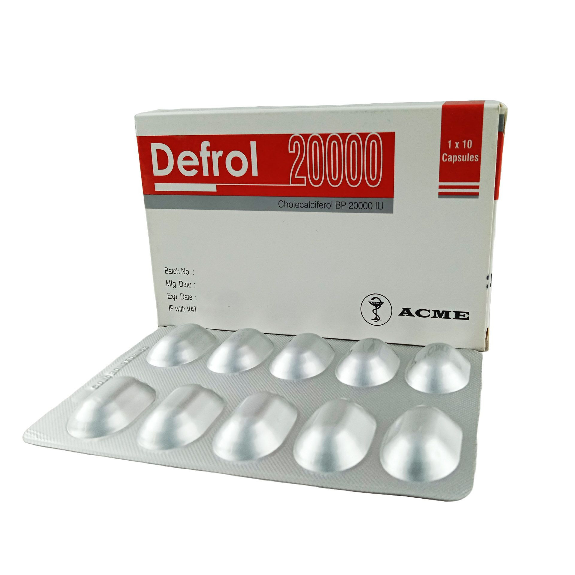 Pack Image: Defrol 20000 IU Capsule (1 x 10)