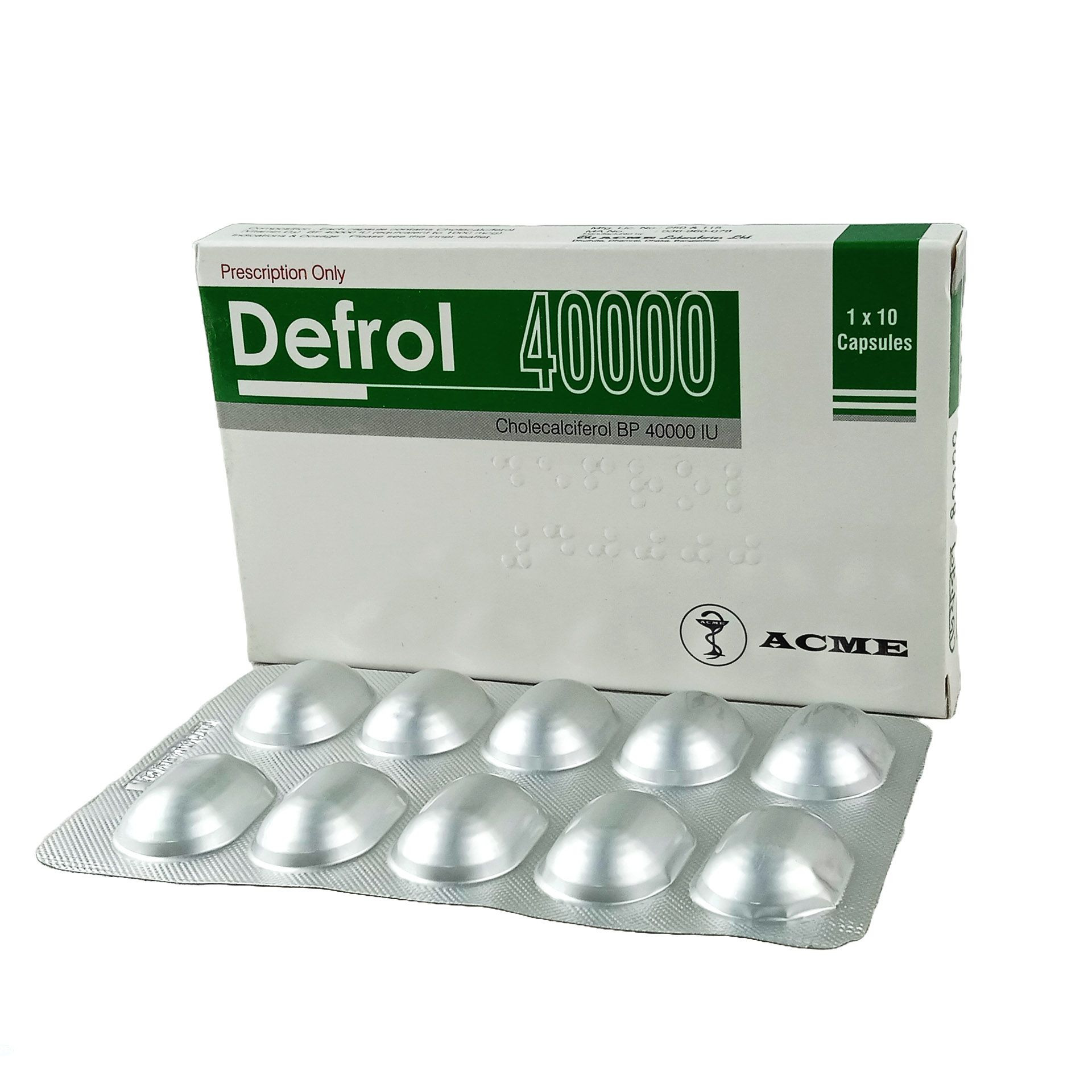 Pack Image: Defrol 40000 IU Capsule (1 x 10)