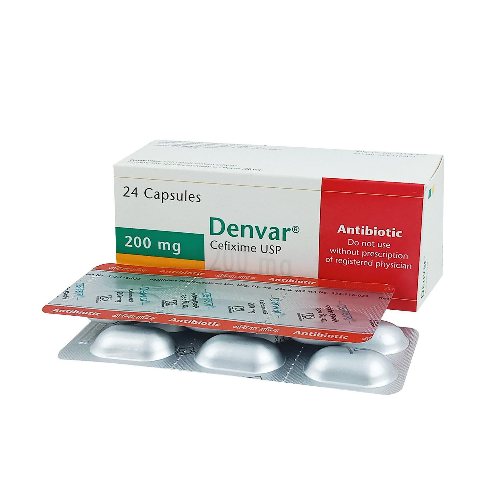 Pack Image: Denvar 200 mg Capsule (4 x 6)
