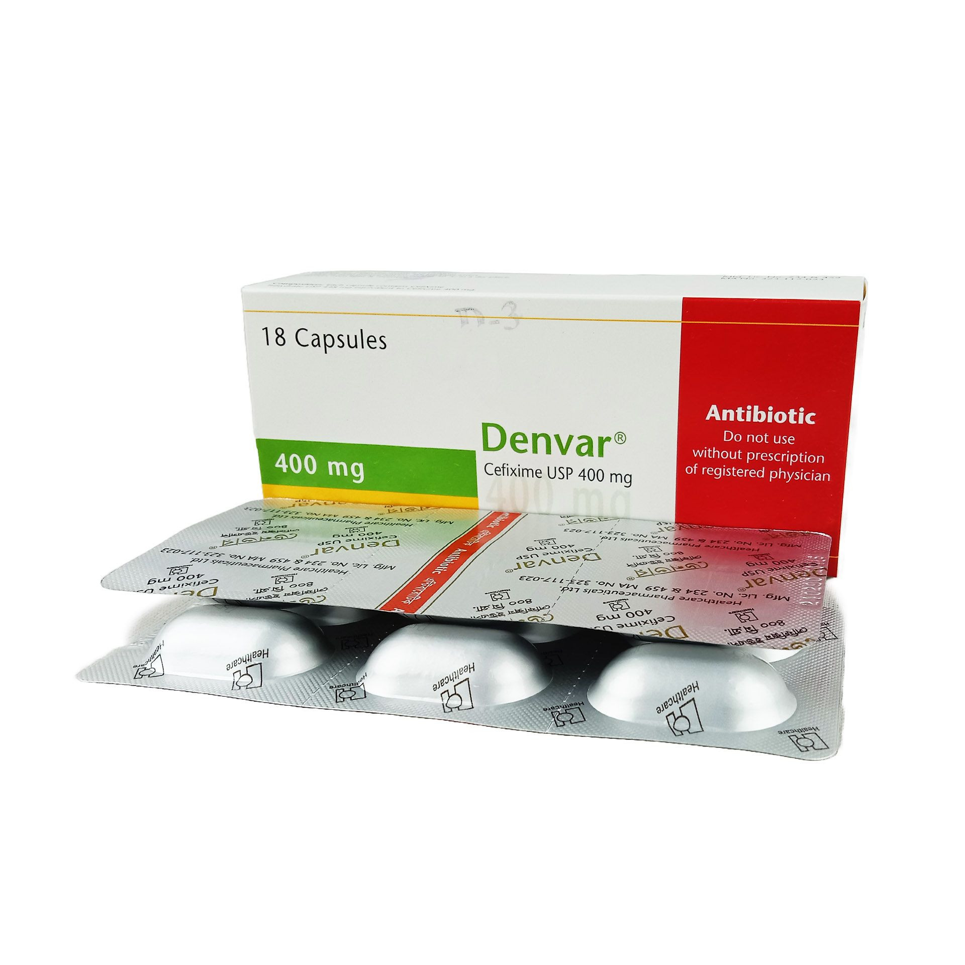 Pack Image: Denvar 400 mg Capsule (3 x 6)
