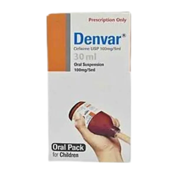 Pack Image: Denvar 100 mg Suspension (40 ml bottle)