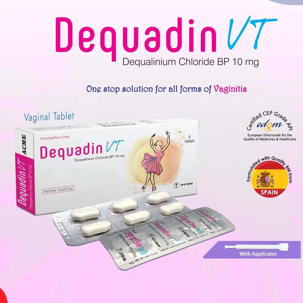 Pack Image: Dequadin VT 10 mg Vaginal Tablet (1 x 6)