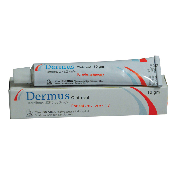Pack Image: Dermus 0.03% Ointment (10 gm tube)