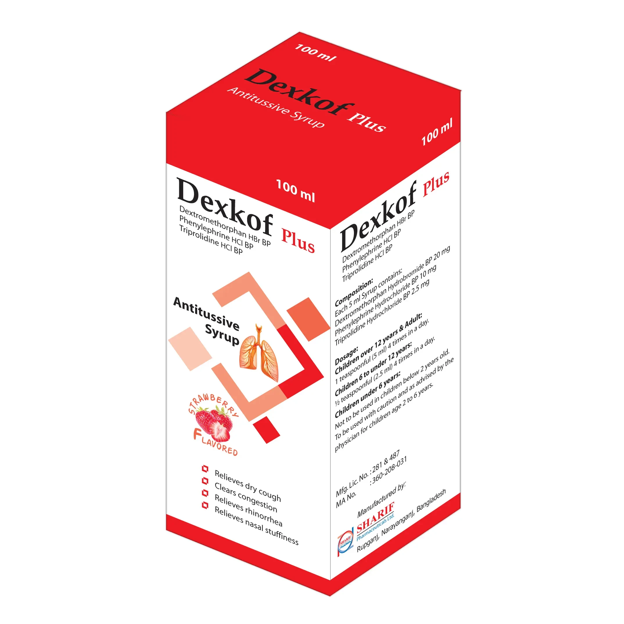Pack Image: Dexkof Plus (20 mg Syrup (100 ml bottle)