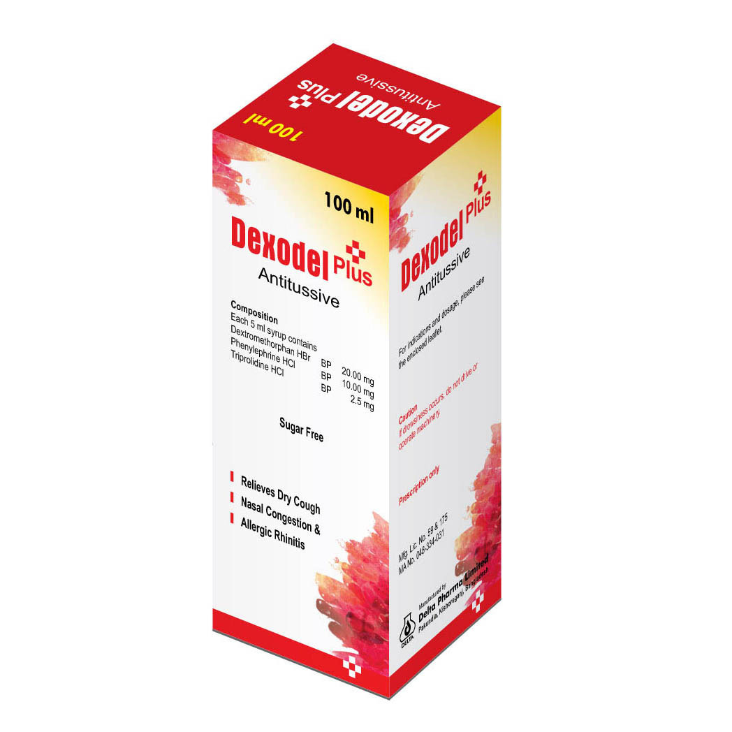 Pack Image: Dexodel Plus (20 mg Syrup (100 ml bottle)