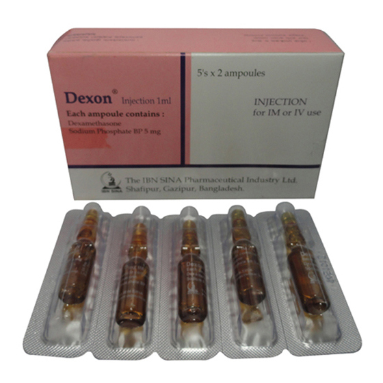Pack Image: Dexon 5 mg Injection (1 ml ampoule)
