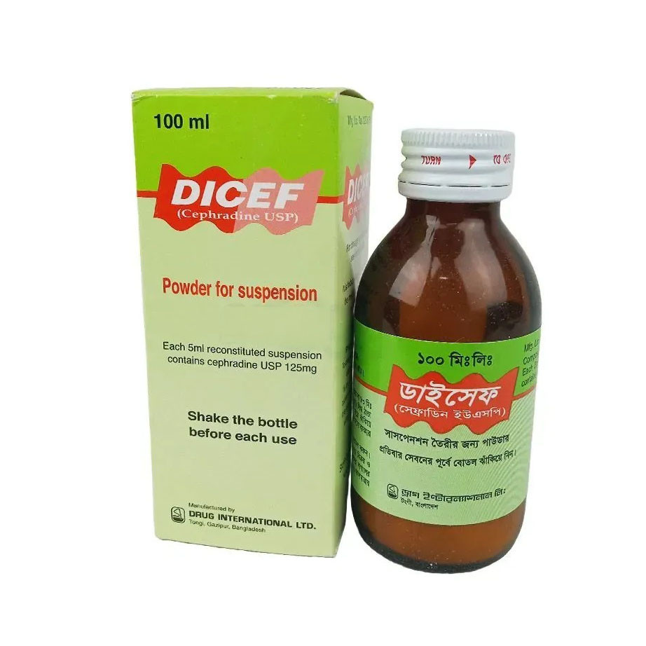 Pack Image: Dicef 125 mg Suspension (100 ml bottle)