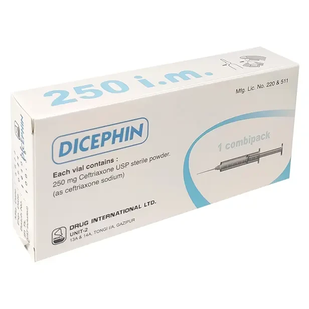 Pack Image: Dicephin 250 mg Injection (250 mg vial)
