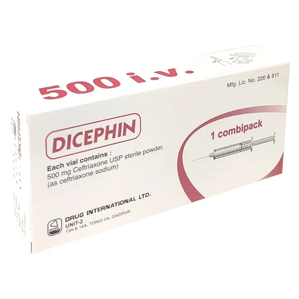 Pack Image: Dicephin 500 mg Injection (500 mg vial)