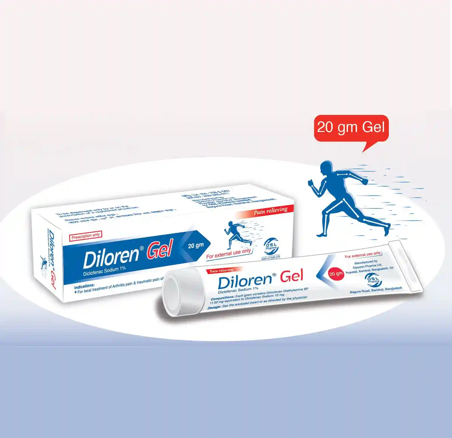 Pack Image: Diloren 1% w Gel (20 gm tube)