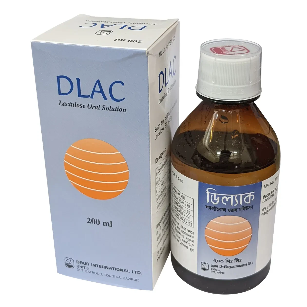 Pack Image: Dlac 3.35 gm Oral Solution (200 ml bottle)