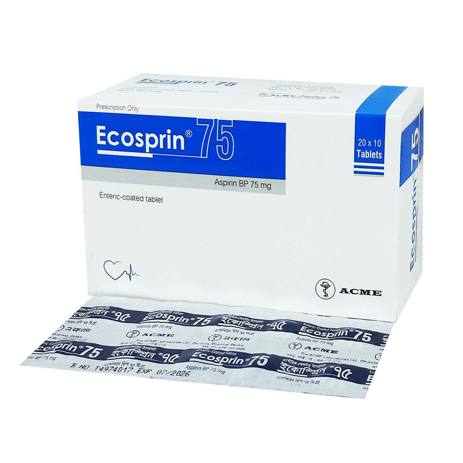 Pack Image: Ecosprin 75 mg Tablet (20 x 10)