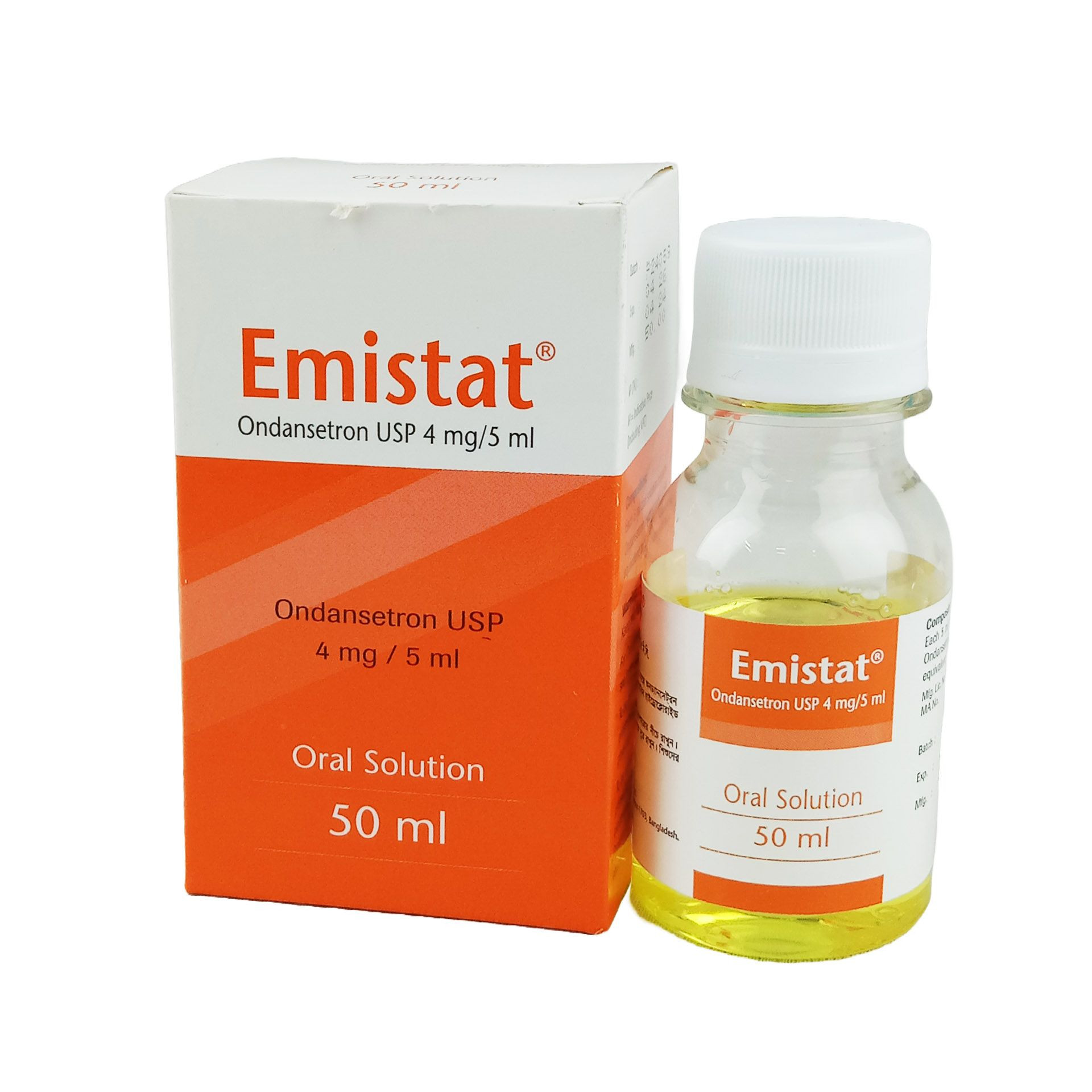 Pack Image: Emistat 4 mg Oral Solution (50 ml bottle)