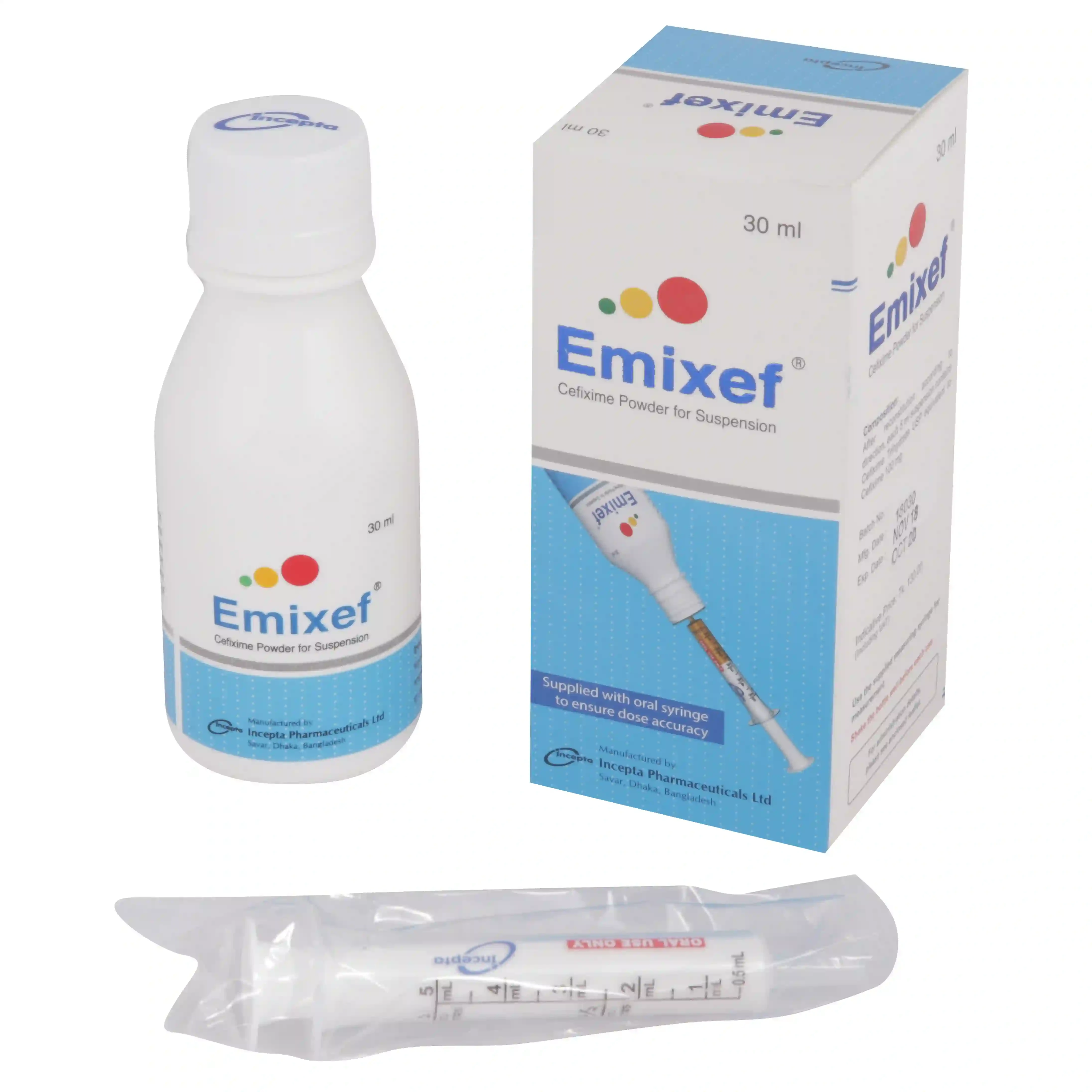 Pack Image: Emixef 100 mg Suspension (30 ml bottle)