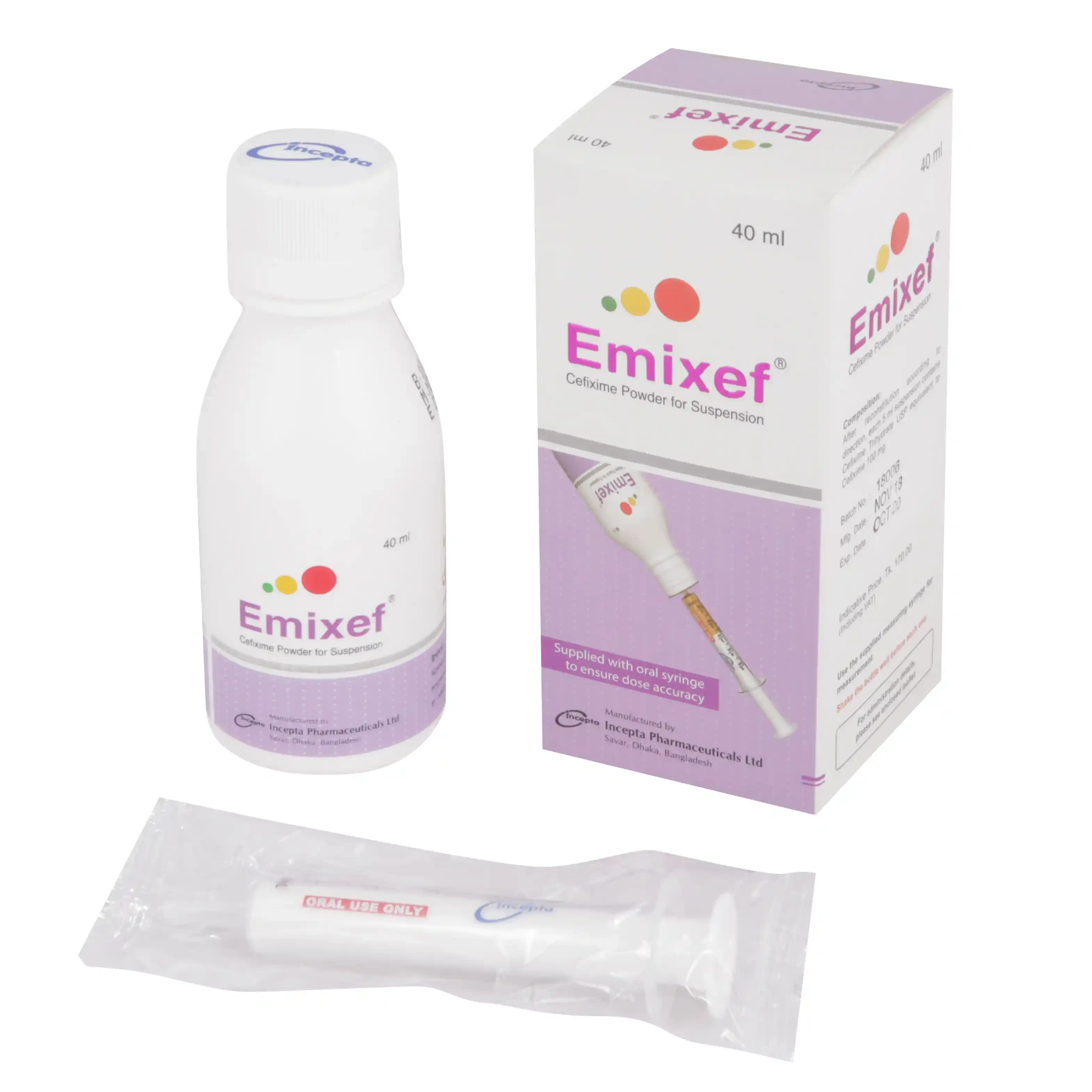 Pack Image: Emixef 100 mg Suspension (40 ml bottle)
