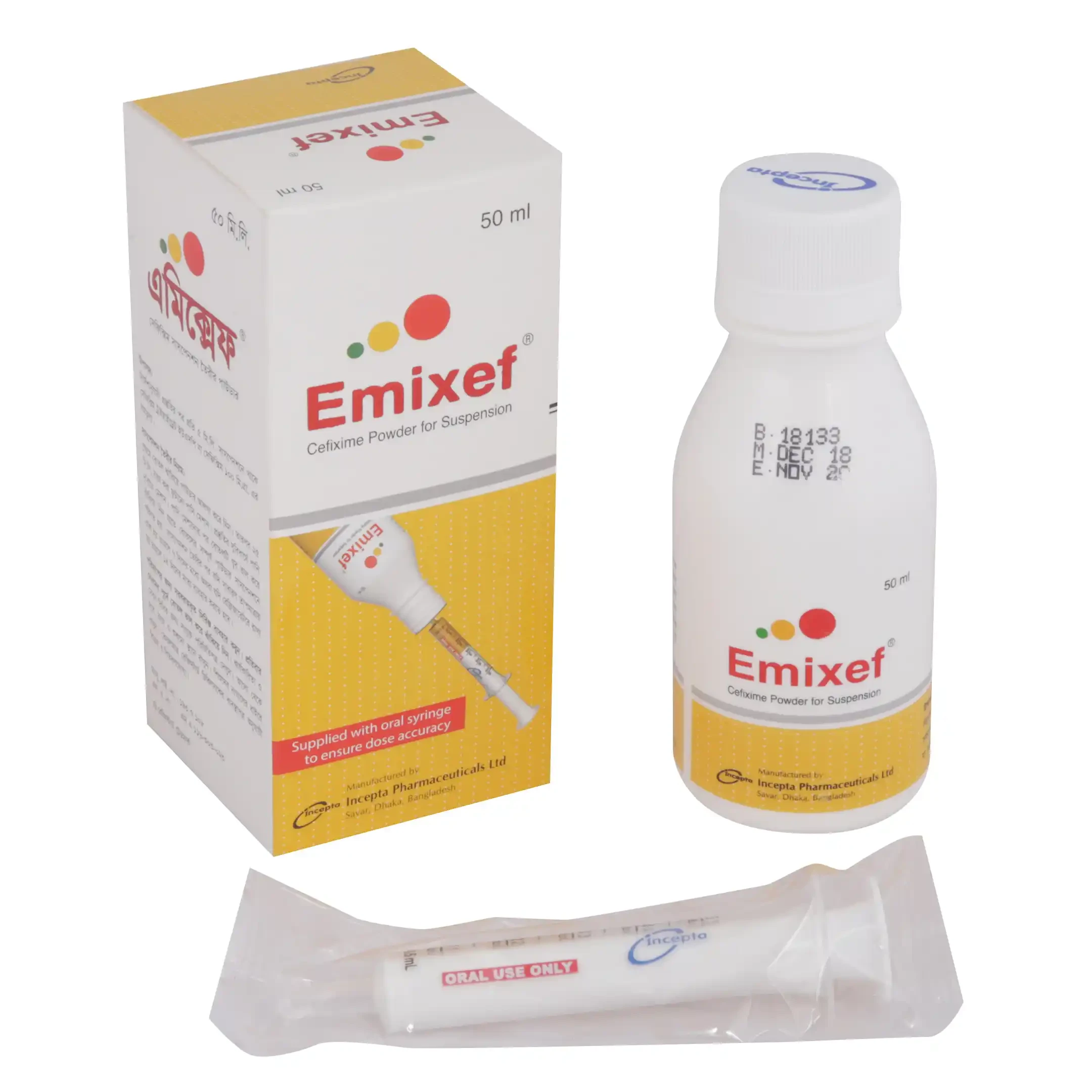 Pack Image: Emixef 100 mg Suspension (50 ml bottle)