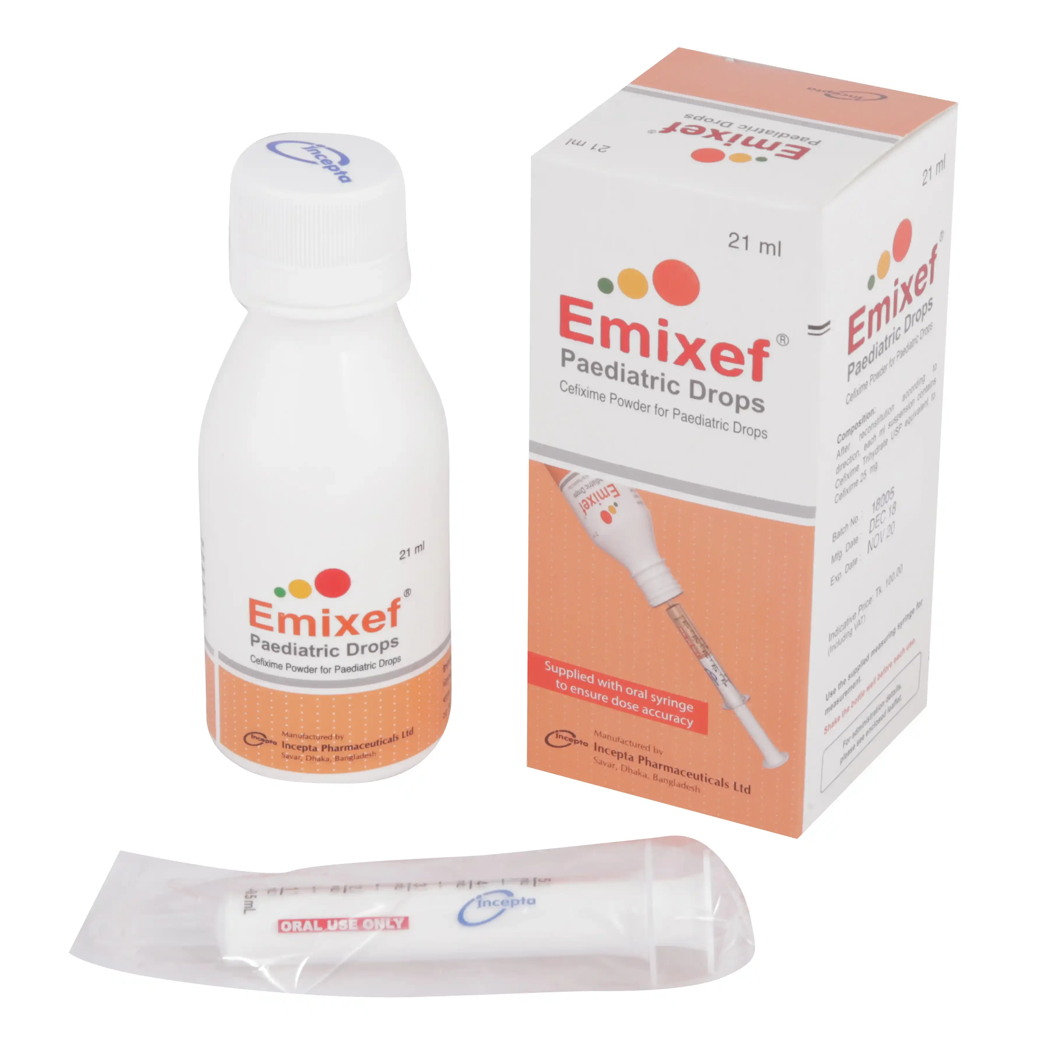 Pack Image: Emixef 25 mg Pediatric Drop (21 ml bottle)