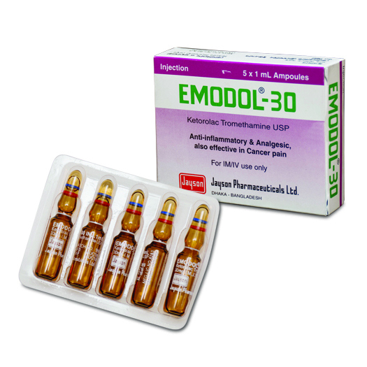 Pack Image: Emodol 30 mg Injection (1 ml ampoule)