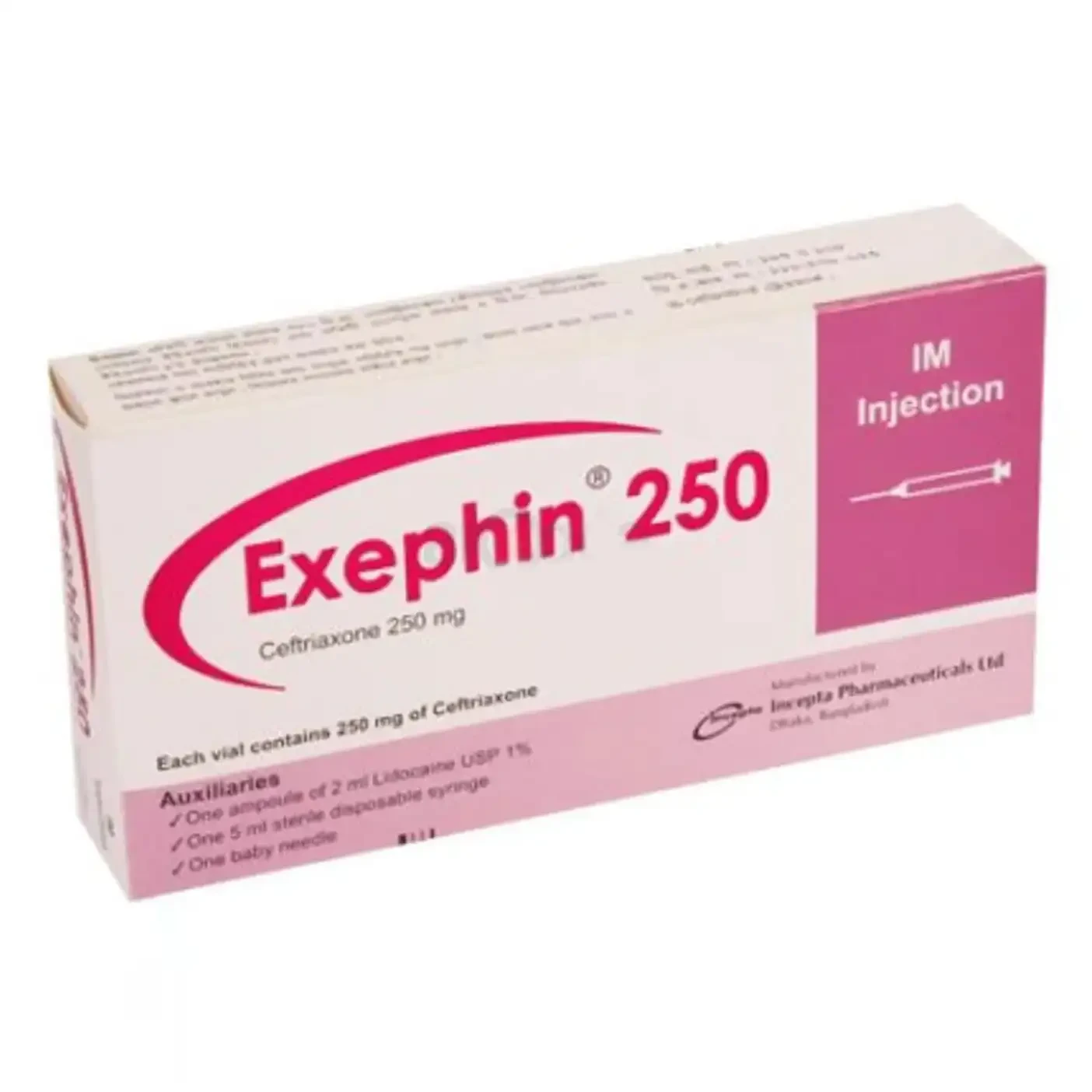 Pack Image: Exephin 250 mg Injection (250 mg vial)