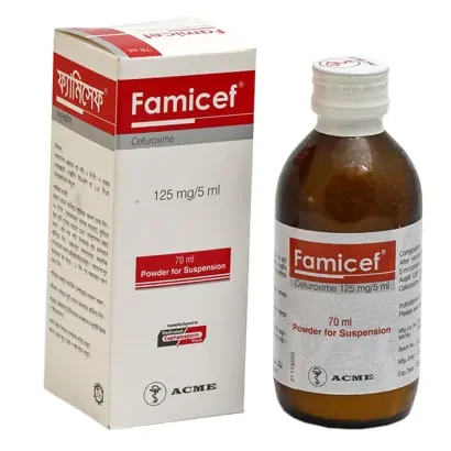 Pack Image: Famicef 125 mg Suspension (70 ml bottle)