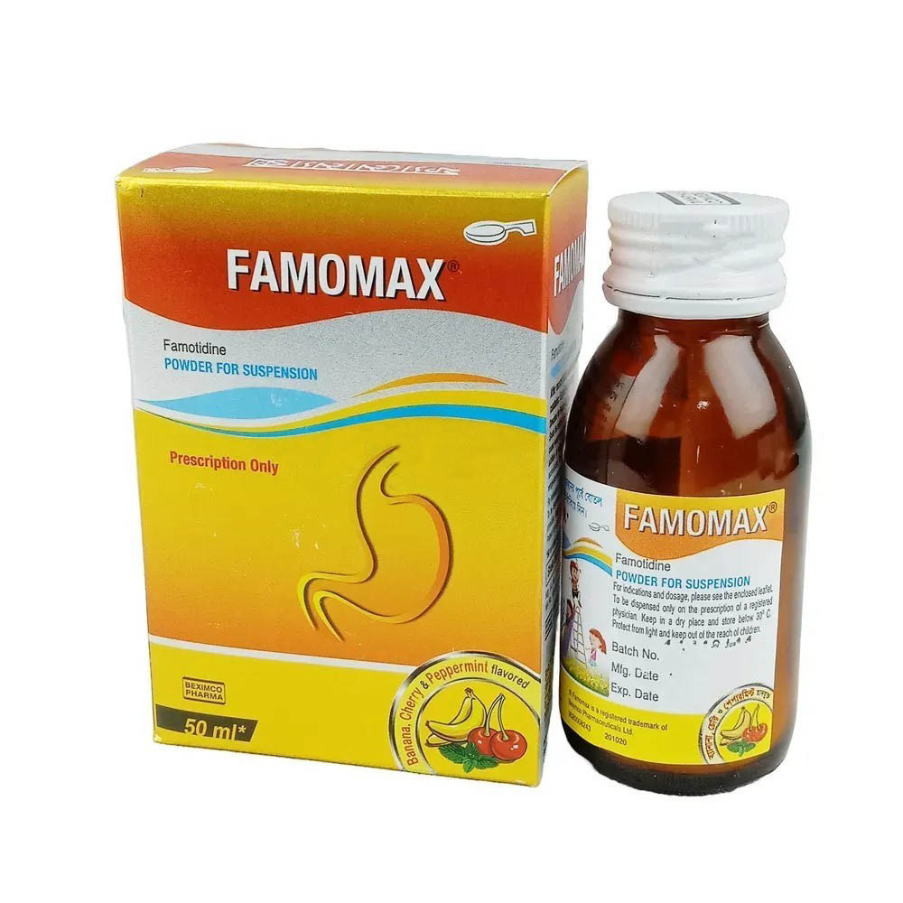 Pack Image: Famomax 40 mg Suspension (50 ml bottle)