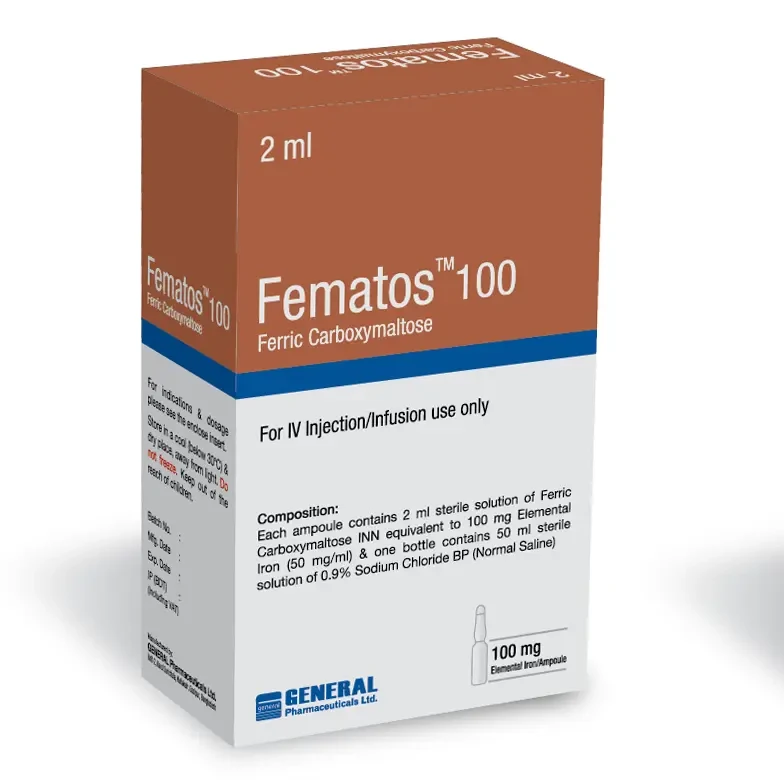 Pack Image: Fematos 100 mg Injection (2 ml vial)