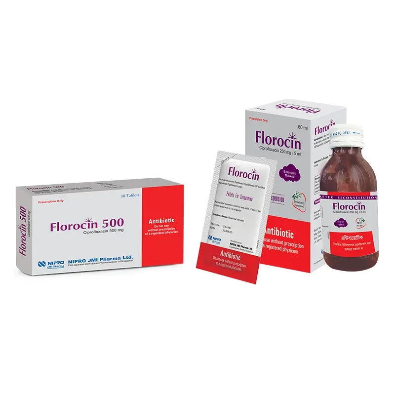 Pack Image: Florocin 250 mg Suspension (60 ml bottle)