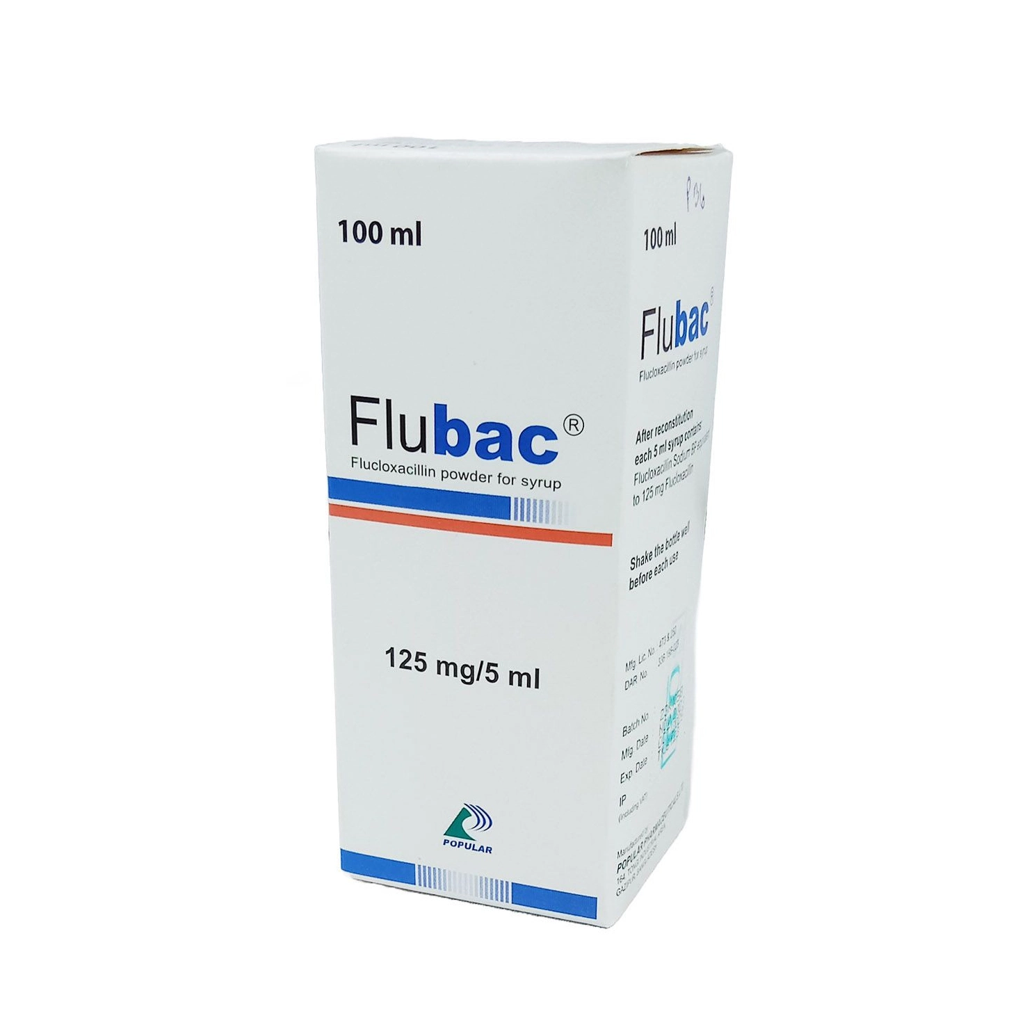 Pack Image: Flubac 125 mg Suspension (100 ml bottle)