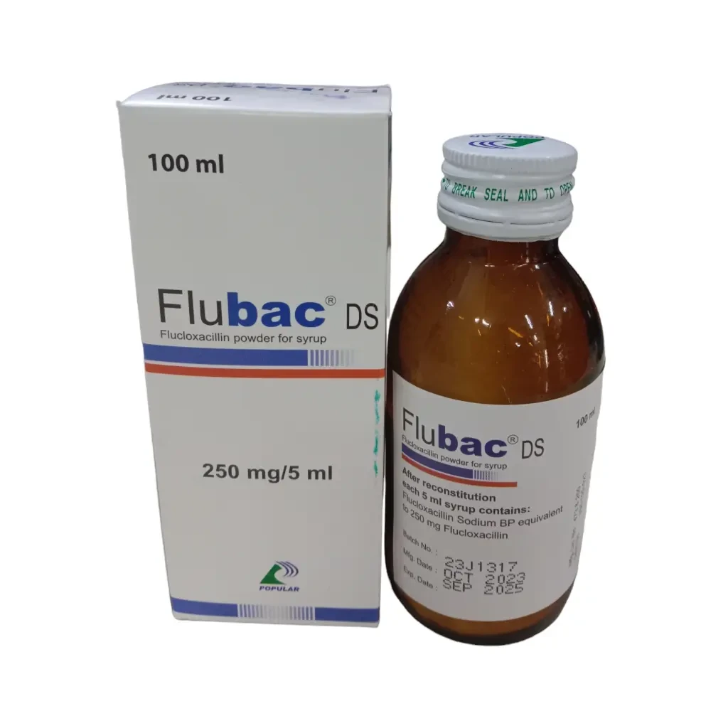 Pack Image: Flubac DS 250 mg Suspension (100 ml bottle)
