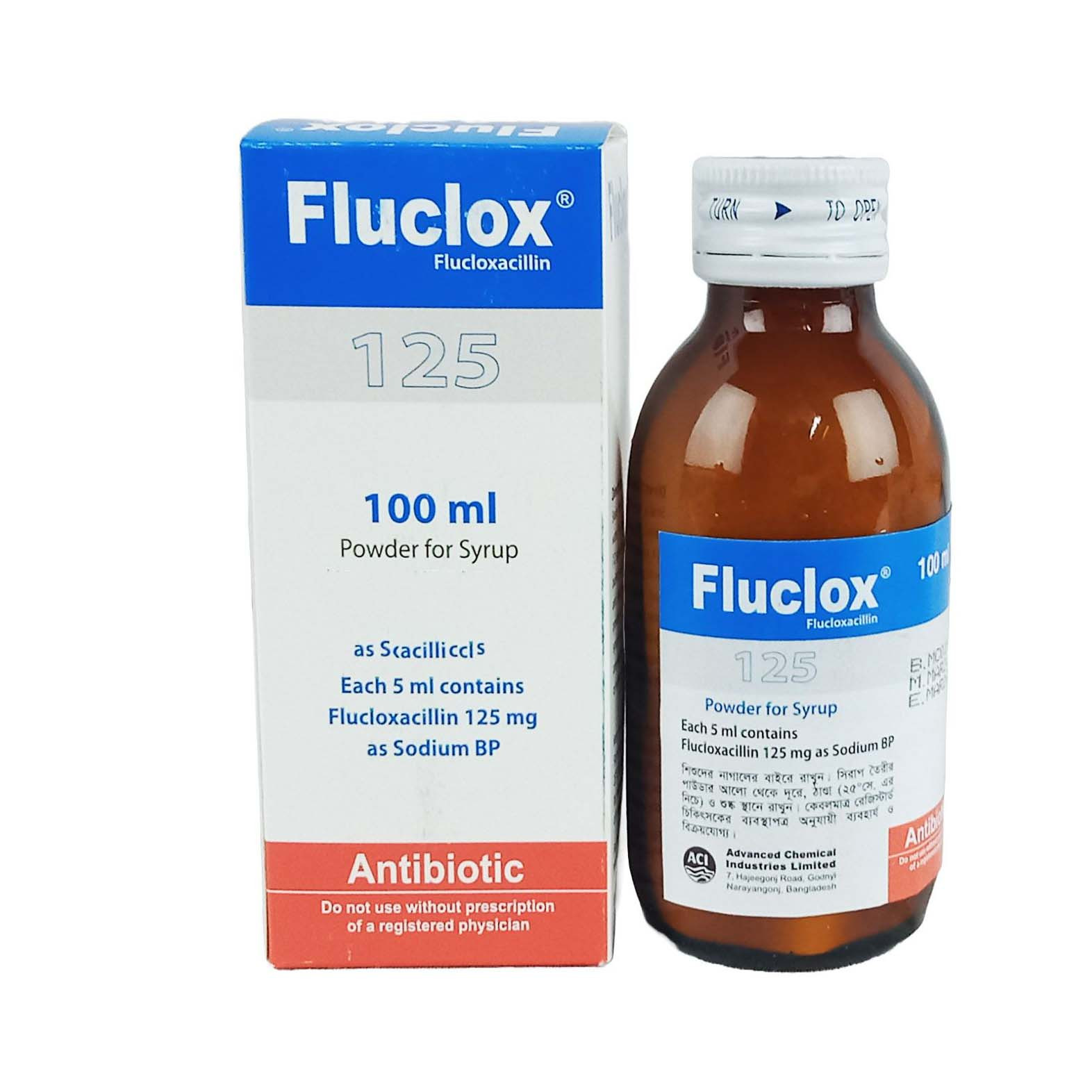 Pack Image: Fluclox 125 mg Suspension (100 ml bottle)