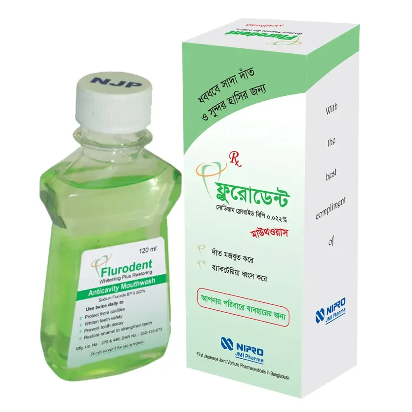 Pack Image: Flurodent 0.022% Mouthwash (120 ml bottle)