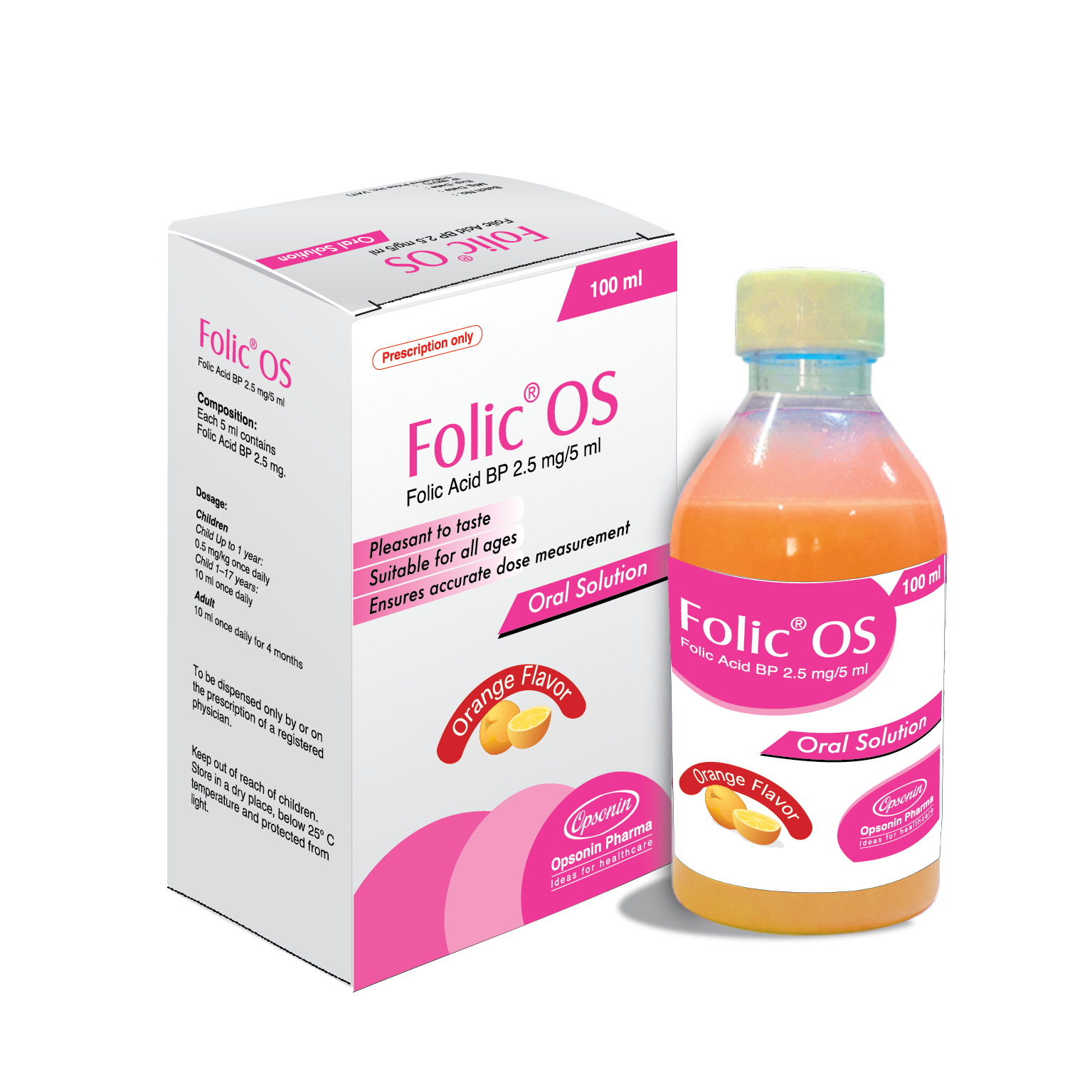 Pack Image: Folic OS 2.5 mg Oral Solution (100 ml bottle)