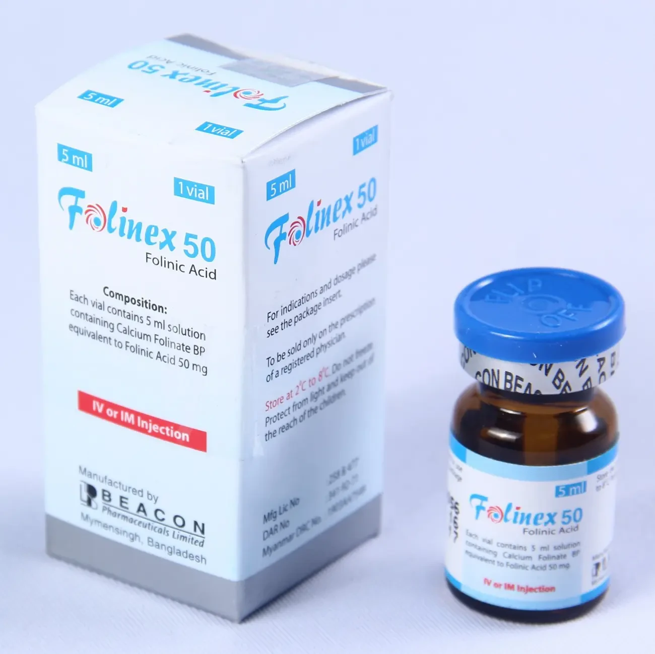 Pack Image: Folinex 10 mg Injection (50 mg vial)