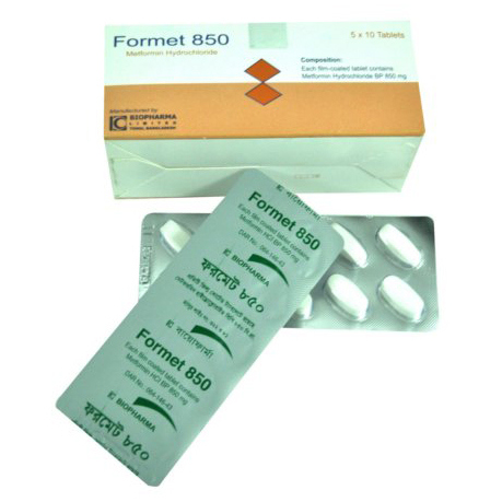 Pack Image: Formet 850 mg Tablet (5 x 10)