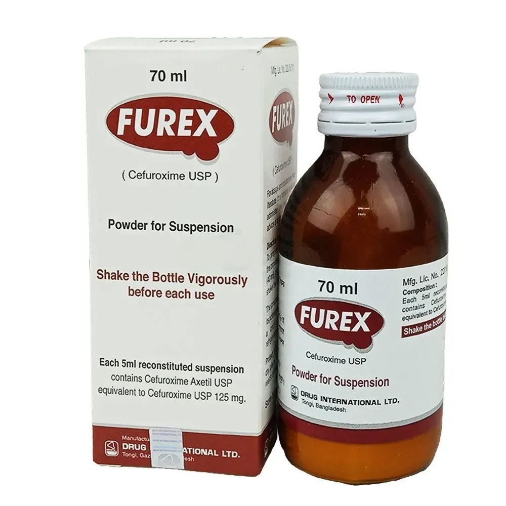Pack Image: Furex 125 mg Suspension (70 ml bottle)